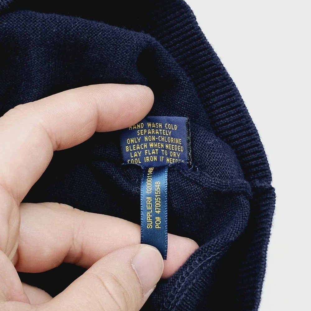 Polo Ralph Lauren Sweater Mens Medium Blue Navy‎ Quarter Zip Mock Neck Pony Logo